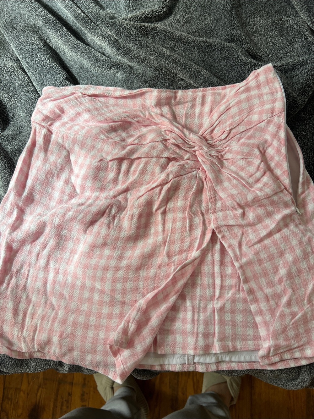 Hollister Pink and White Gingham Skirt with Twist Detail